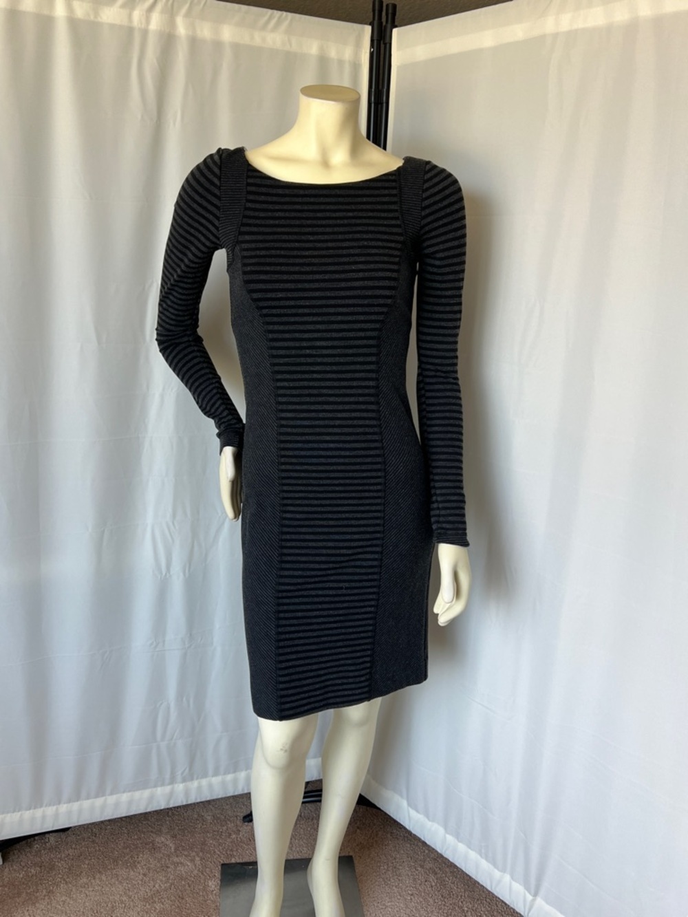 Nicole Miller Black Striped Long-Sleeve Dress